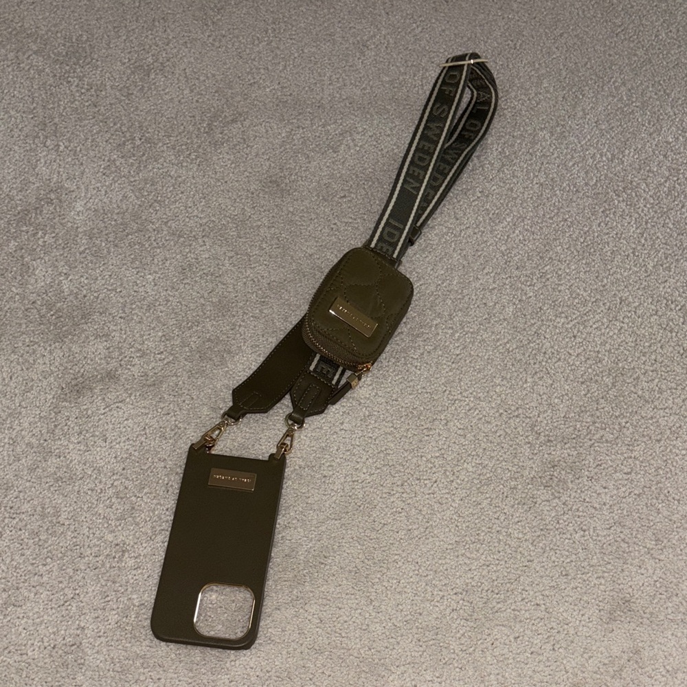 Sleek Olive Phone Case with Crossbody Strap